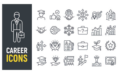 Fototapeta premium Career icons vector set editable stroke. job, success, education, business, and opportunity symbol.