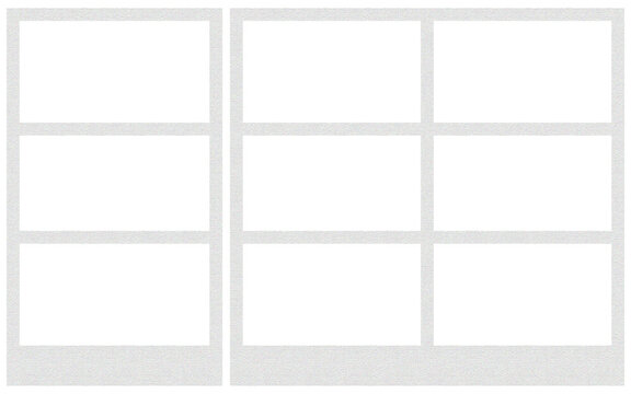 Blank white instant photo strip and collage grid frame template mockup set isolated on transparent background