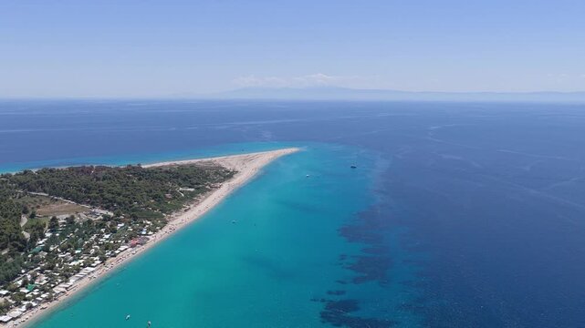 Turquoise waters surrounding sandy Possidi beach
