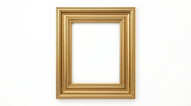 An elegant vertical gold picture frame with a blank white center space isolated on a clean white background.
