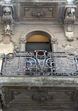 Upper facade of Casa Milza in Piacenza, a valuable Art Nouveau building located in Via XX Settembre, designed in 1914 by the Piacenza architect Giovanni Gazzola