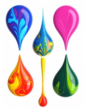  set of colorful drops isolated on white background, flat lay