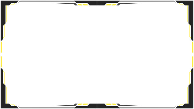 Futuristic High Tech Cyberpunk Frame Border for Gaming UI and Sci-Fi Digital Interface Design with Yellow and Black Metallic Accents on White Background