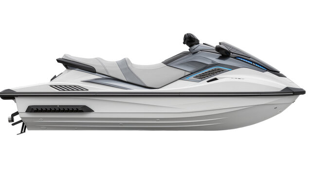 Modern white and grey jet ski with sleek design, isolated on transparent background