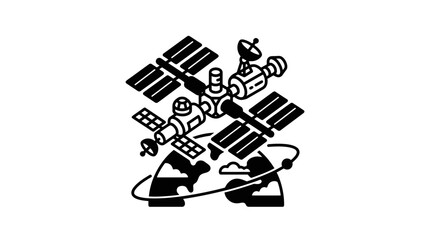Isometric Space Station Orbiting Earth Vector Illustration © Ria