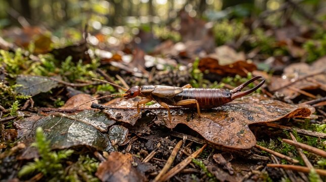 Earwig insect on forest floor