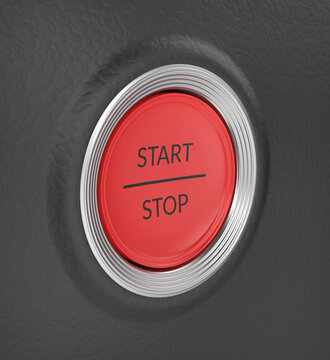 Red start stop button in a car