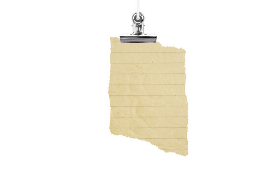 Blank photo frame hanging on a rope with a metal clip clothespin. Isolated transparent PNG mockup.