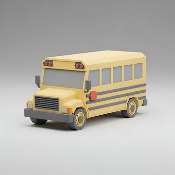 Low Poly 3D Render of a Classic Yellow School Bus
