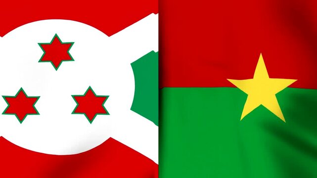 National flags of burundi and burkina faso waving side by side as symbols of international cooperation