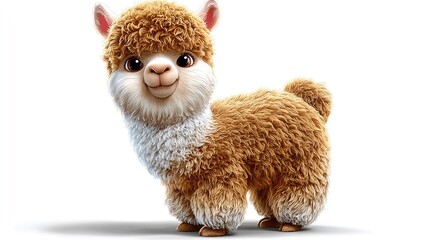 Naklejka premium Adorable Alpaca Character: A cute and fluffy alpaca with big eyes and a sweet smile, rendered in a charming cartoon style.