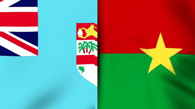 National flags of fiji and burkina faso joined together as a symbol of international cooperation and diplomatic friendship