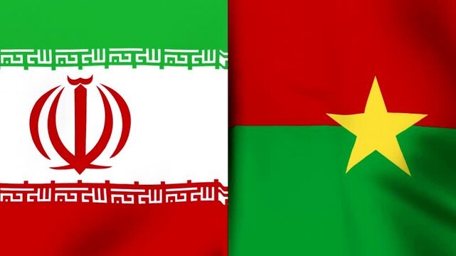 National flags of iran and burkina faso side by side on wavy fabric