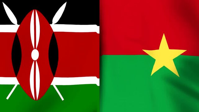 National flags of kenya and burkina faso waving side by side in the wind