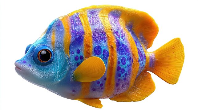 Vibrant Tropical Fish: A beautifully rendered tropical fish, adorned with striking blue and orange stripes and purple dots, showcases its colorful scales against a clean, isolated background.