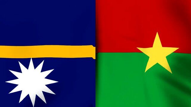 National flags of nauru and burkina faso side by side on wavy fabric