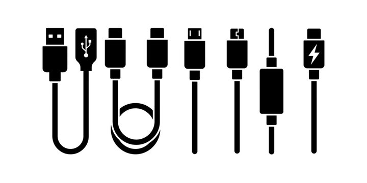 Assorted usb cables and chargers flat design icons
