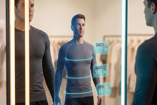 Smart Mirror Displaying 3D Body Scan Avatar With Fit Measurements
