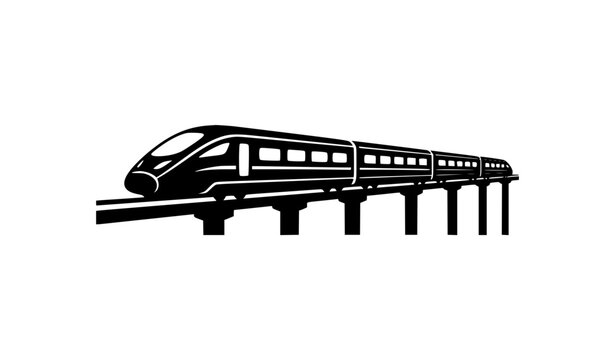 High Speed Train on Elevated Track Silhouette Vector Icon for Railway Transportation