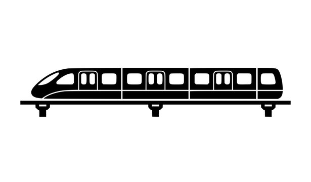 High Speed Train on Elevated Track Silhouette Vector Icon for Railway Transportation
