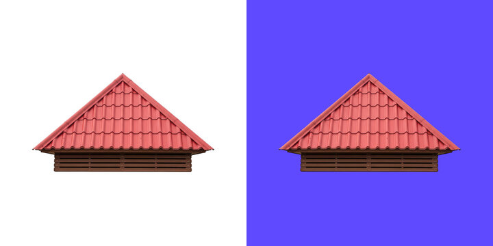 Red metal tile roof with wooden vent brown slats graphic png
