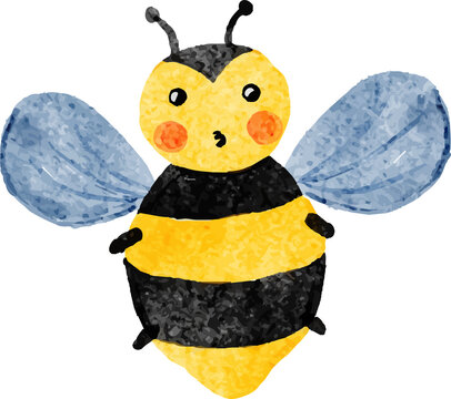 Watercolor Cute Bumblebee Flying Front View Illustration
