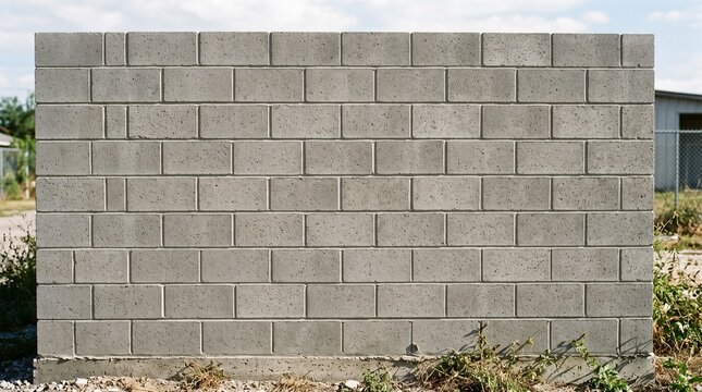 Gray concrete masonry wall. Textured cinder block surface for construction background.