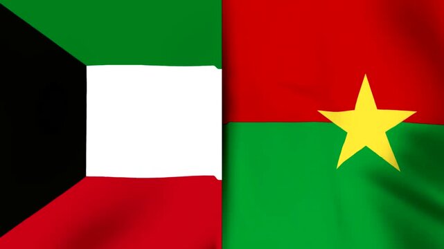 The flags of kuwait and burkina faso waving side by side as a diplomatic concept
