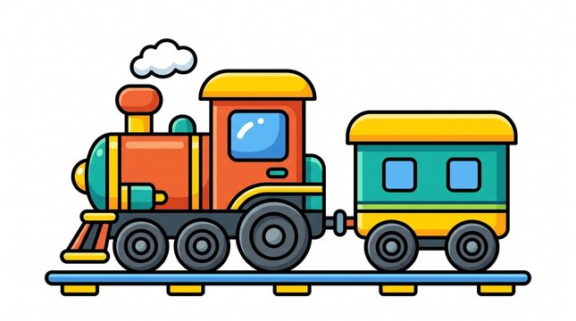 Cute colorful toy train cartoon illustration on white background