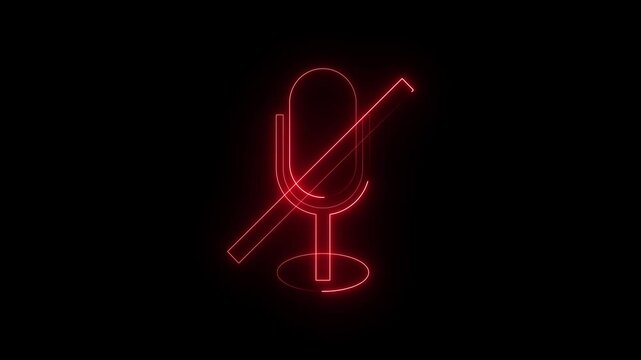 Red neon microphone icon with mute slash symbol