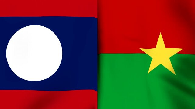The national flags of laos and burkina faso waving together as a symbol of international diplomatic cooperation and friendship