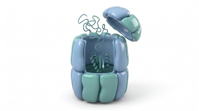 Chaperone protein folding assistance 3D illustration