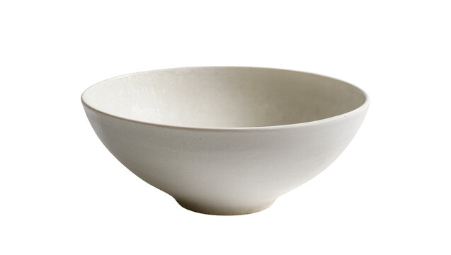 Minimalist off-white ceramic bowl with textured surface, isolated on transparent background