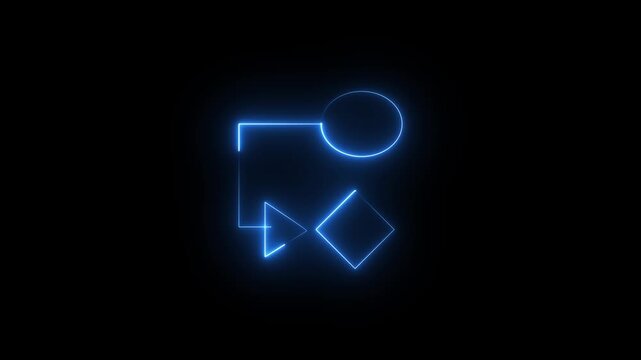 Glowing neon blue flowchart diagram with geometric shapes