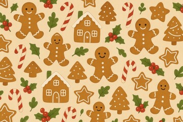 Fototapeta premium Festive gingerbread holiday wallpaper.