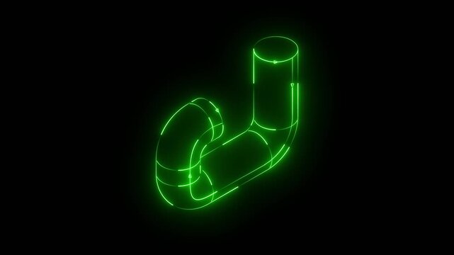 Glowing green neon letter j in 3d wireframe style