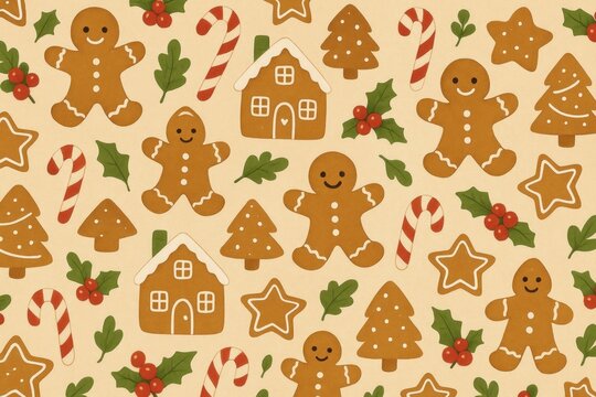 Festive gingerbread holiday wallpaper.