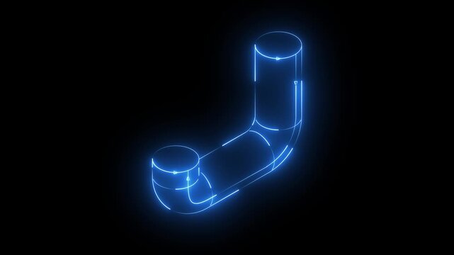 Glowing blue neon letter j shape in futuristic digital style