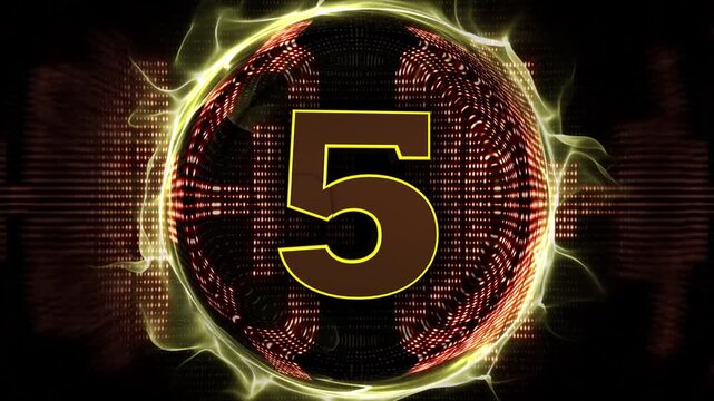 Number 5 Explosive Top Ten Music WAVE Number Transition Animation on Alpha Channel, Loop
