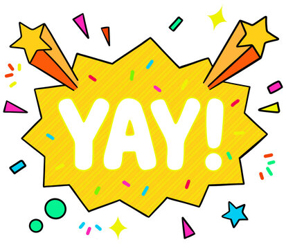 Yay typography with confetti and celebration elements