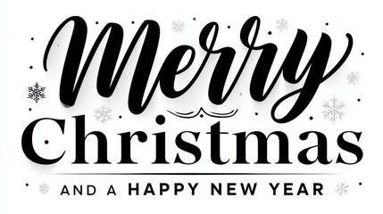 Fototapeta premium Merry Christmas and Happy New Year typography with snowflakes on white background