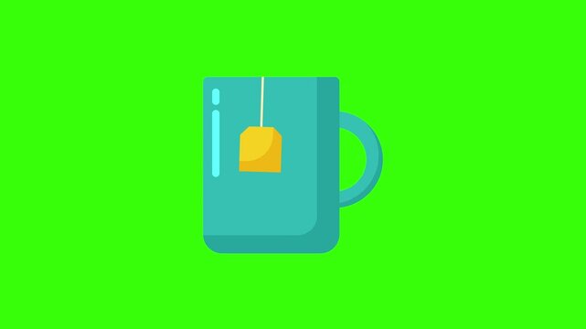 Minimalist breakfast coffee mug with tea bag label dangling on green screen template