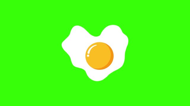Cute love heart shape fried egg looping animation asset on chroma key green