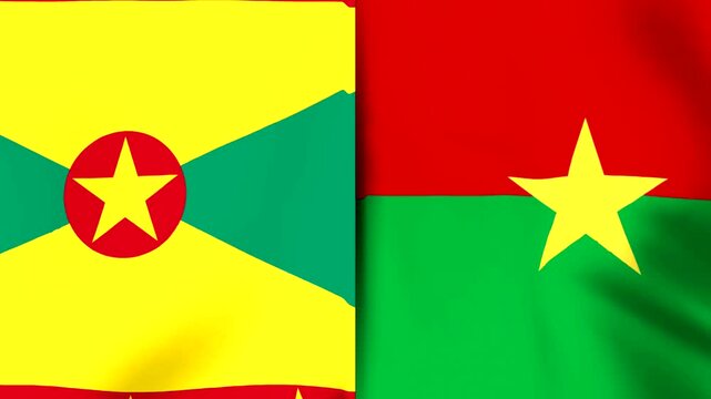 Waving national flags of Grenada and Burkina Faso side by side as symbols of international cooperation and diplomatic partnership