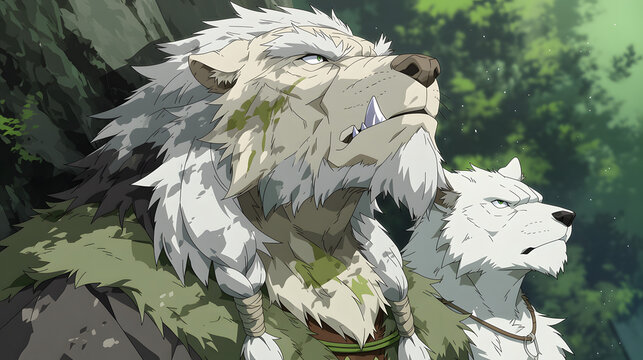 White Werewolf Warrior Beastman Anime Character Forest Scene