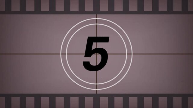 Vintage Film Strip Countdown Leader with Sprocket Holes and Rotating Sweep
