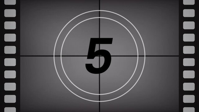 Black and White Filmstrip Countdown Leader with Sprocket Holes