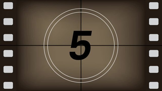Sepia Vintage Film Countdown Leader with Side Sprocket Holes