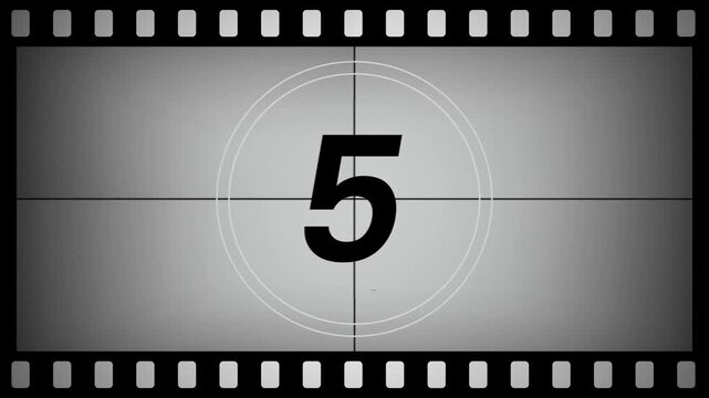 Black and White Filmstrip Countdown Leader with Sprocket Border