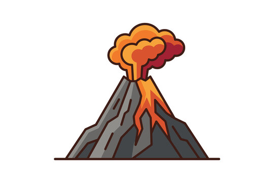 Erupting Volcano with Lava and Smoke Flat Vector Illustration